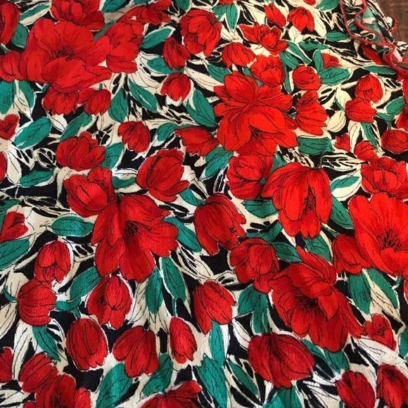 ZARA red flowers daisy print blouse shirt tee top long sleeve off shoulders sz S - Picture 2 of 6